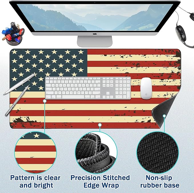 Mouse Pad Gaming - Desk Mat for Keyboard and Mouse - American Antique Flag Large Mouse Pads for Desk, Desks Pad Mat(35.4" X 15.7") with Non-Slip Base, Gaming Mousepad for Game, Office and Home