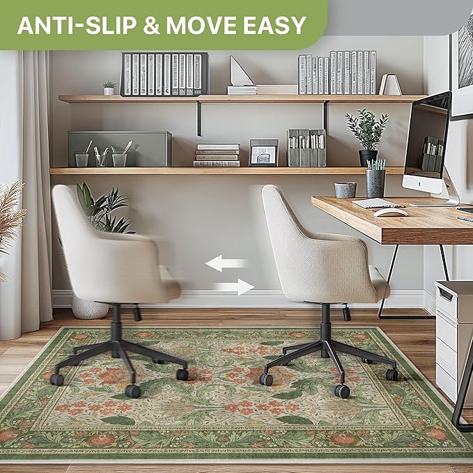 36"x48" Office Chair Mat for Hardwood Tile Floor, Under Desk Carpet Protector for Rolling Computer Chair Mat, Machine Washable Area Rug, Anti-Slip 1/5" Thick Low Pile Thin Vinyl Floor Mat, Sage Green