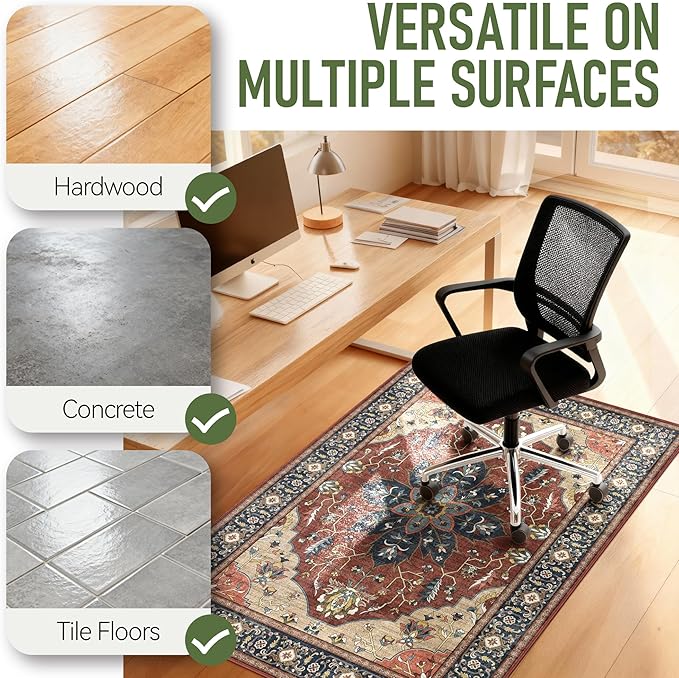 48"x60" Office Chair Mat for Hardwood, Under Desk Chair Mat for Home Office, Anti-Slip Office Rugs for Rolling Chairs, Floor Protector Washable Rugs Rust Red