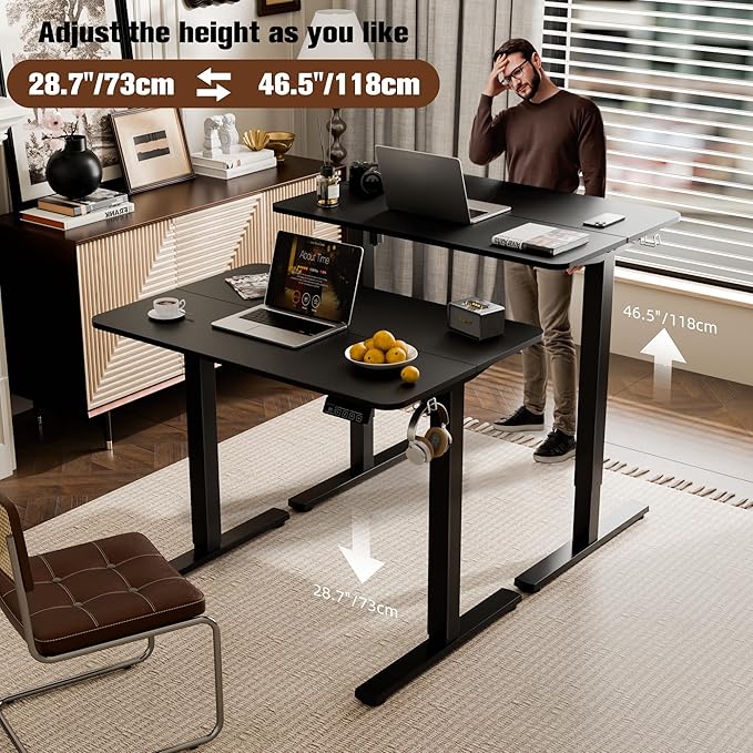 ERGOMAKER 35" Electric Standing Desk, Height Adjustable, Sit Stand Up Desk for Home Office & Computer Workstations, Memory Controller, Black