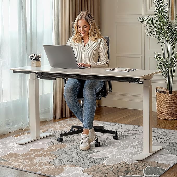 36"x48" Office Chair Mat for Hardwood Tile Floor, Under Desk Carpet Protector for Rolling Computer Chair Mat, Machine Washable Area Rug, Anti-Slip 1/5" Thick Low Pile Thin Vinyl Floor Mat, Taupe Grey