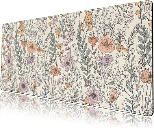 Floral Desk Mat Cute Wildflowers Large Mouse Pad Extended Plant Gaming Mousepad XL Keyboard Mouse Mat Nature Botanical Aesthetic Desk Pad 31.5"x11.8" for Work Office Decor Gifts