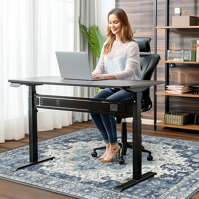 48"x60" Office Chair Mat for Hardwood Tile Floor, Under Desk Carpet Protector for Rolling Computer Chair Mat, Machine Washable Area Rug, Anti-Slip 1/5" Thick Low Pile Thin Vinyl Floor Mat, Navy
