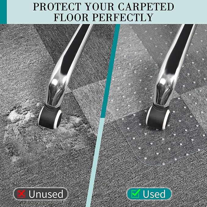 BesWin Office Chair Mat for Carpets, 36" x 48" Low Pile Carpet Protector Mat for Office Chair, Heavy Duty Computer Desk Floor Mat for Carpeted Floors for Home/Offices, Easy Glide(48" x 36" with Lip)
