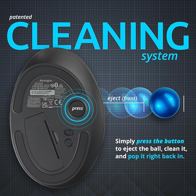 Kensington TB450 Wireless Trackball Mouse, Bluetooth LE & 2.4GHz Connection, 4 DPI Options, Connect up to 3 Devices (K72194WW), Black-Blue