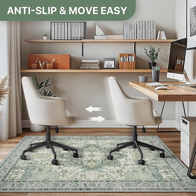 36"x60" Office Chair Mat for Hardwood Tile Floor, Under Desk Carpet Protector for Rolling Computer Chair Mat, Machine Washable Area Rug, Anti-Slip 1/5" Thick Low Pile Thin Vinyl Floor Mat, Green