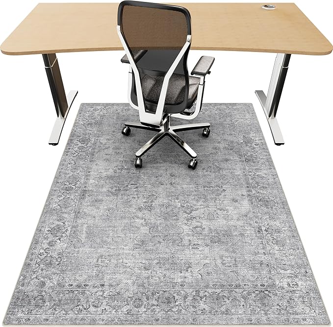 Office Chair Mat for Hardwood Floor, 48"x60" Desk Chair Mat for Home Office, Anti-Slip Under Desk Mat for Rolling Chair,Floor Protector Washable Rugs for Gaming Chairs-Light Grey