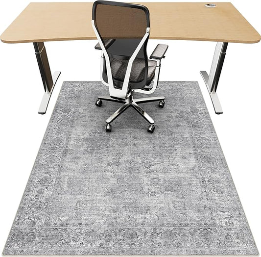 Office Chair Mat for Hardwood Floor, 48"x60" Desk Chair Mat for Home Office, Anti-Slip Under Desk Mat for Rolling Chair,Floor Protector Washable Rugs for Gaming Chairs-Light Grey