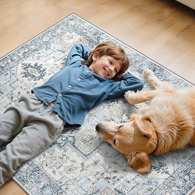36"x48" Office Chair Mat for Hardwood Tile Floor, Under Desk Carpet Protector for Rolling Computer Chair Mat, Machine Washable Area Rug, Anti-Slip 1/5" Thick Low Pile Thin Vinyl Floor Mat, Blue