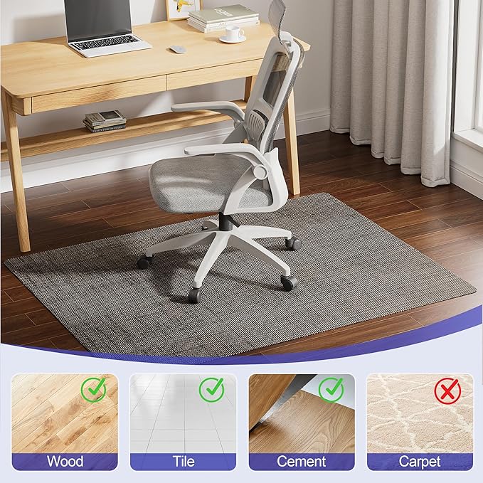 Delamu Office Chair Mat for Hardwood Floor 36"×48", Heavy Duty Desk Floor Protector for Chairs, Anti-Slip PVC Woven Computer Chair Mats for Home Office, Brown