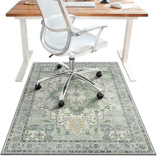 48"x72" Office Chair Mat for Hardwood Tile Floor, Under Desk Carpet Protector for Rolling Computer Chair Mat, Machine Washable Area Rug, Anti-Slip 1/5" Thick Low Pile Thin Vinyl Floor Mat, Green