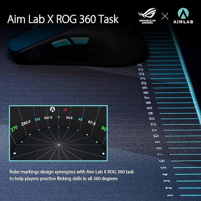 ASUS ROG Hone Ace Aim Lab Edition Gaming Mouse Pad – 19.9" x 16.5", Hybrid Cloth Surface, Aim Lab Training Markings, Water/Oil/Dust-Resistant, Extra-Soft Non-Slip Rubber Base - Black