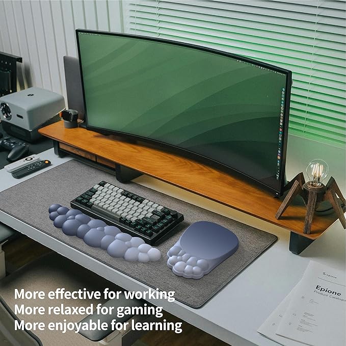 Ergonomic 2 in 1 Cloud Mouse Pad and Keyboard Rest, Non-Slip Wrist Support for Easy Typing & Wrist Pain Relief - Blue