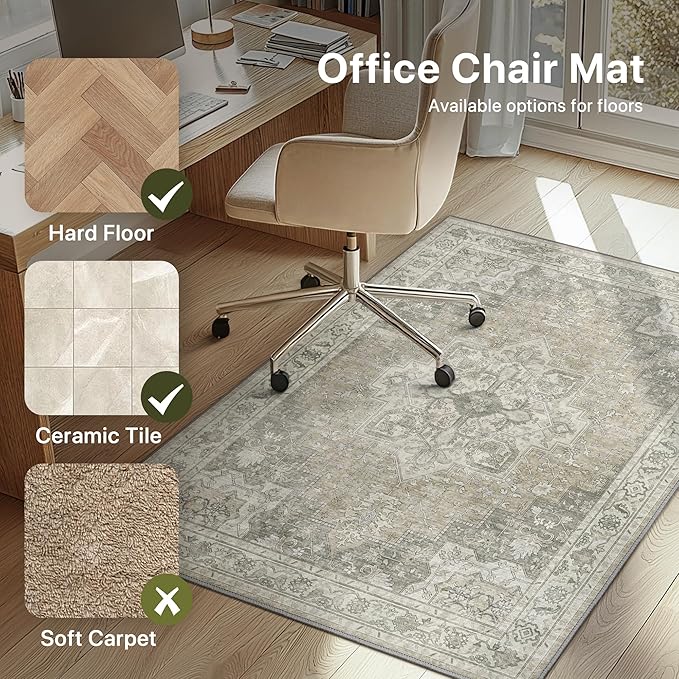 48"x60" Office Chair Mat for Hardwood Tile Floor, Under Desk Carpet Protector for Rolling Computer Chair Mat, Machine Washable Area Rug, Anti-Slip 1/5" Thick Low Pile Thin Vinyl Floor Mat, Trench