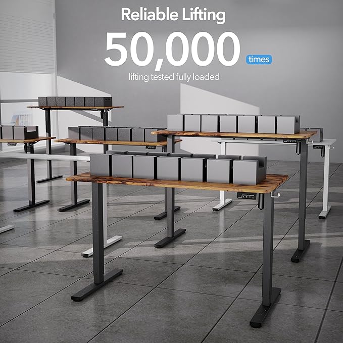 Electric Standing Desk Adjustable Height, 55x24 Inches Sit Stand up Desktop for Home Office, Ergonomic Rising Computer Table with Memory Preset,Rustic Brown