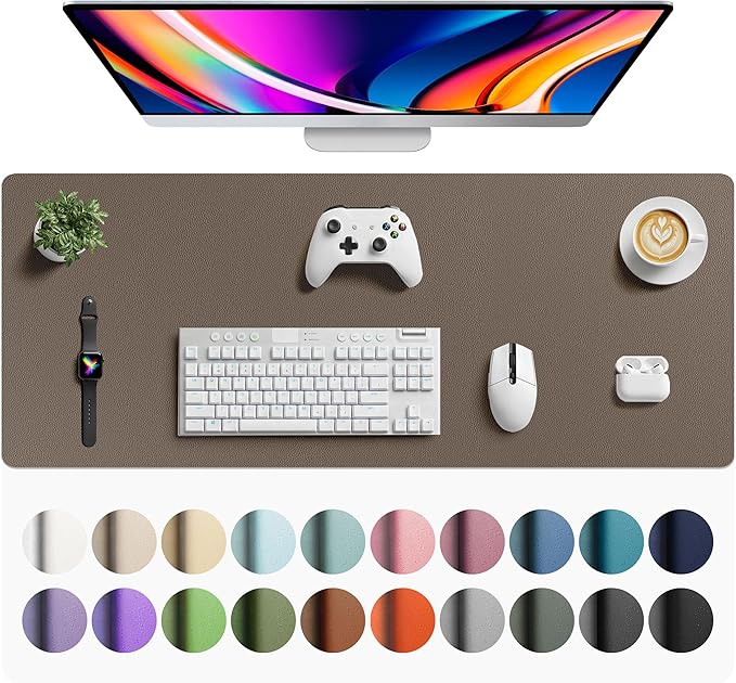 Aothia Faux Leather Desk Mat - Large Mouse Pad, Non-Slip PU Leather Blotter, Waterproof Writing Surface for Office and Home (Coffee, 43" x 17")