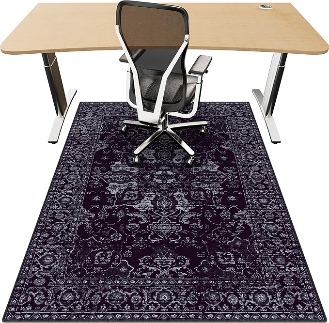 Office Chair Mat for Hardwood Floor, 48"x60" Desk Chair Mat for Home Office, Anti-Slip Under Desk Mat Rug for Rolling Chair,Floor Protector Washable Rugs for Gaming Chairs-Black Purple
