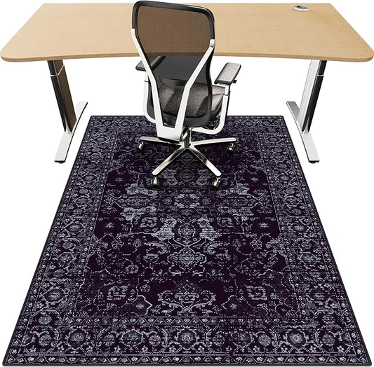 Office Chair Mat for Hardwood Floor, 48"x60" Desk Chair Mat for Home Office, Anti-Slip Under Desk Mat Rug for Rolling Chair,Floor Protector Washable Rugs for Gaming Chairs-Black Purple