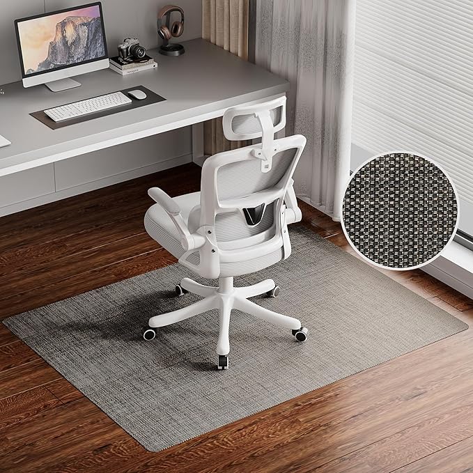 Delamu Office Chair Mat for Hardwood Floor 36"×48", Heavy Duty Desk Floor Protector for Chairs, Anti-Slip PVC Woven Computer Chair Mats for Home Office, Brown