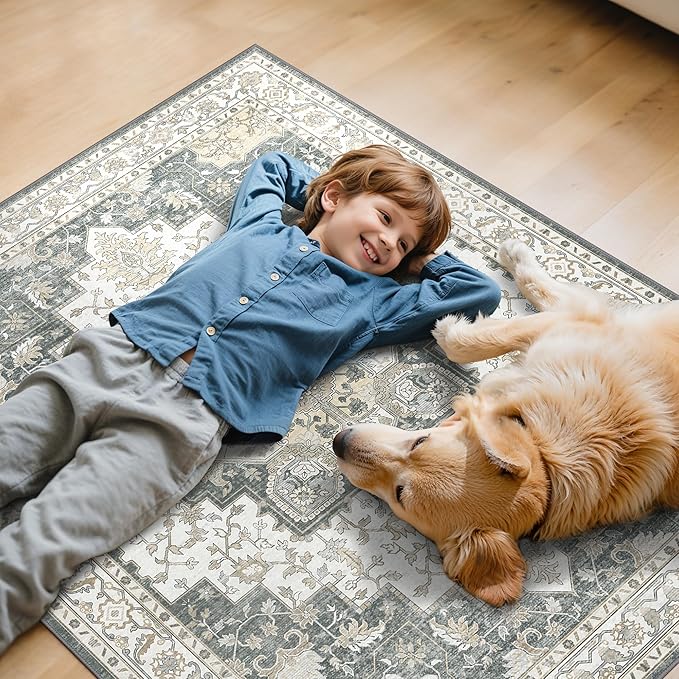 48"x60" Office Chair Mat for Hardwood Tile Floor, Under Desk Carpet Protector for Rolling Computer Chair Mat, Machine Washable Area Rug, Anti-Slip 1/5" Thick Low Pile Thin Vinyl Floor Mat, Grey