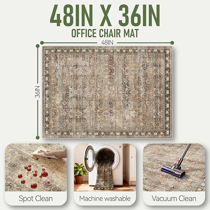 Office Chair Mat for Hardwood Floor, 36"x48" Desk Chair Mat for Home Office, Non-Slip Under Desk Mat Rug for Rolling Chair,Washable Rugs for Gaming Chairs-Rust