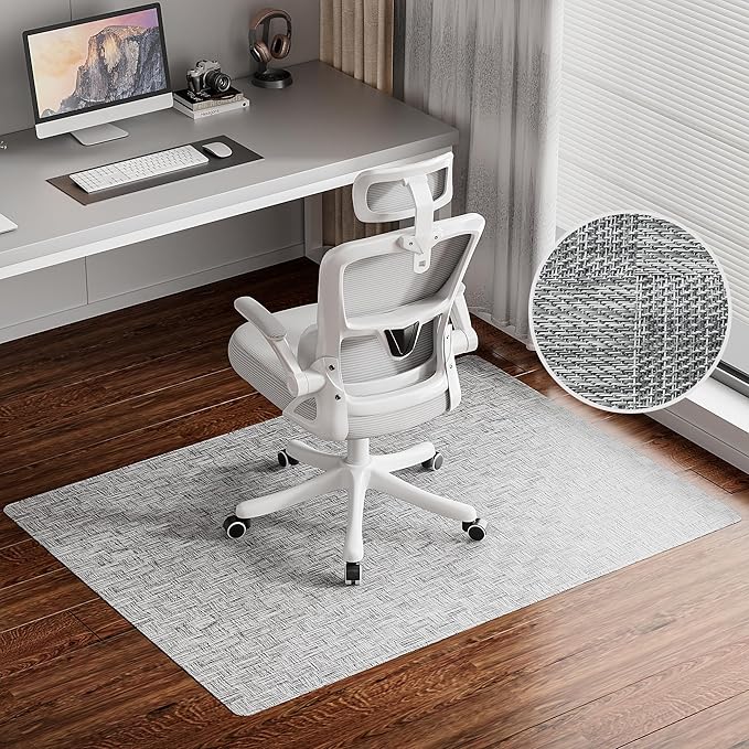 Delamu Office Chair Mat for Hardwood Floor, 30"×48" Non-Slip PVC Woven Desk Chair Mat, Heavy Duty Hard Floor Protector for Rolling Chair, Office Desk Chair Mats, Light Gray