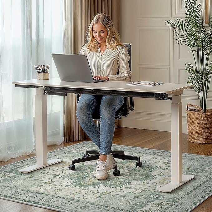 30"x48" Office Chair Mat for Hardwood Tile Floor, Under Desk Carpet Protector for Rolling Computer Chair Mat, Machine Washable Area Rug, Anti-Slip 1/5" Thick Low Pile Thin Vinyl Floor Mat, Green