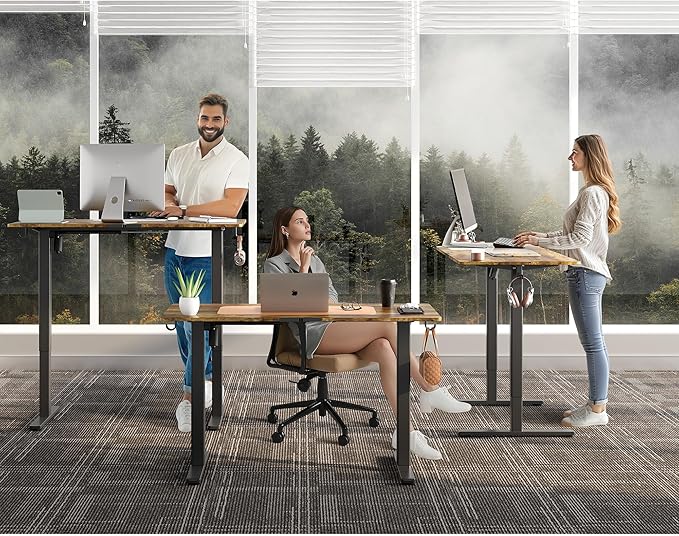 Electric Standing Desk,40x24 Inches Adjustable Height Stand up Desk, Sit Stand Home Office Desk with Splice Board, 3 Preset Heights,Equipped with Hooks,Ergonomic Computer Workstation，Brown