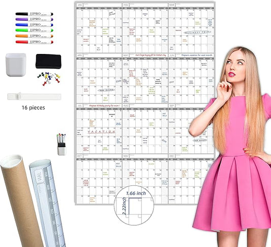 2026 Large Dry Erase Wall Calendar - 52x36 Inches - Blank Undated Yearly Calendar - Whiteboard Premium Laminated Planner - Reusable Laminated Office Jumbo 12-Month Calendar (Vertical)