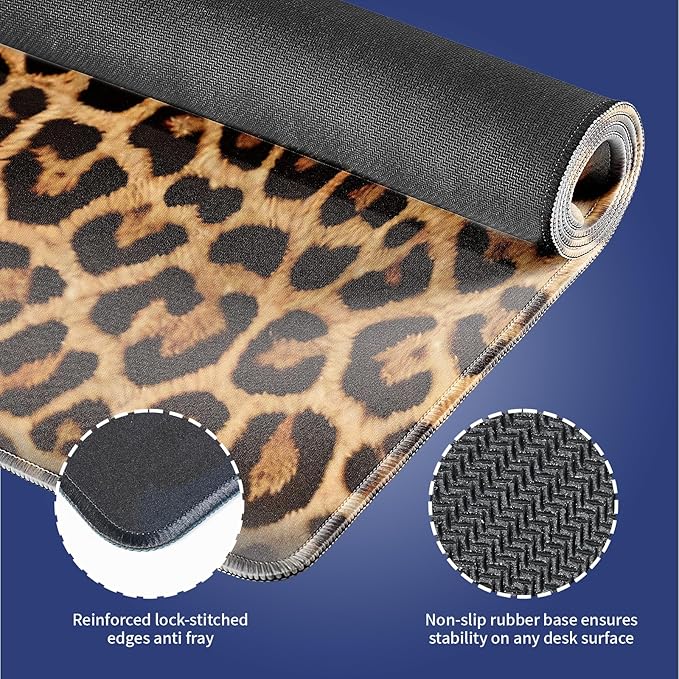 Extra Large Gaming & Office Mouse Pad (31.5" x 11.8") – Vintage Retro Leopard Print, Premium Anti-Slip XXL Desk Mat with Durable Stitched Edges
