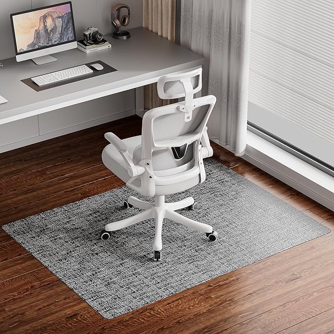 Delamu Office Chair Mat for Hardwood Floor, 35"×47" Non-Slip Woven PVC Computer Desk Chair Mat, Heavy Duty Hard Floor Protector for Rolling Chairs, Black White