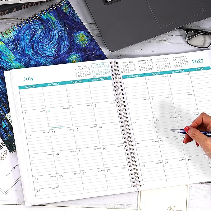 2022-2023 Monthly Planner/Calendar - 18 Monthly Planner 2022-2023, Jul 2022 - Dec 2023, 6'' x 3.8'', 13 Note Pages, Monthly Tabs, Strong Twin-Wire Binding, Two-Side Pocket, Holidays Reminder