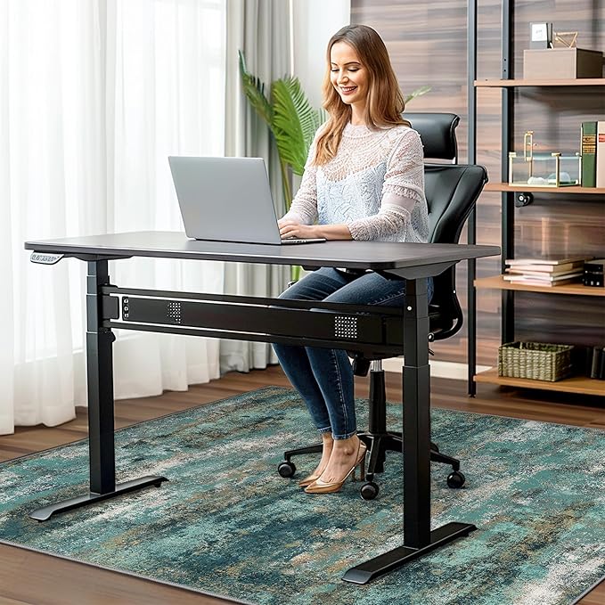 48"x60" Office Chair Mat for Hardwood Tile Floor, Under Desk Carpet Protector for Rolling Computer Chair Mat, Machine Washable Area Rug, Anti-Slip 1/5" Thick Low Pile Thin Vinyl Floor Mat, Teal Blue