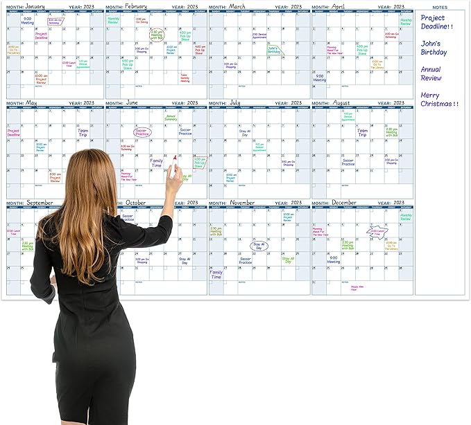 Large Dry Erase Calendar for Wall – Yearly Wall Calendar Dry Erase, 37" x 57.9", 12-Month Undated Blank Calendar Planner, Reusable Laminated Task Organizer with Note, Great for Office, Classroom, Home