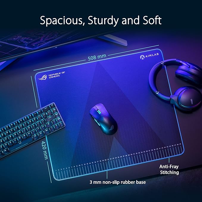 ASUS ROG Hone Ace Aim Lab Edition Gaming Mouse Pad – 19.9" x 16.5", Hybrid Cloth Surface, Aim Lab Training Markings, Water/Oil/Dust-Resistant, Extra-Soft Non-Slip Rubber Base - Black