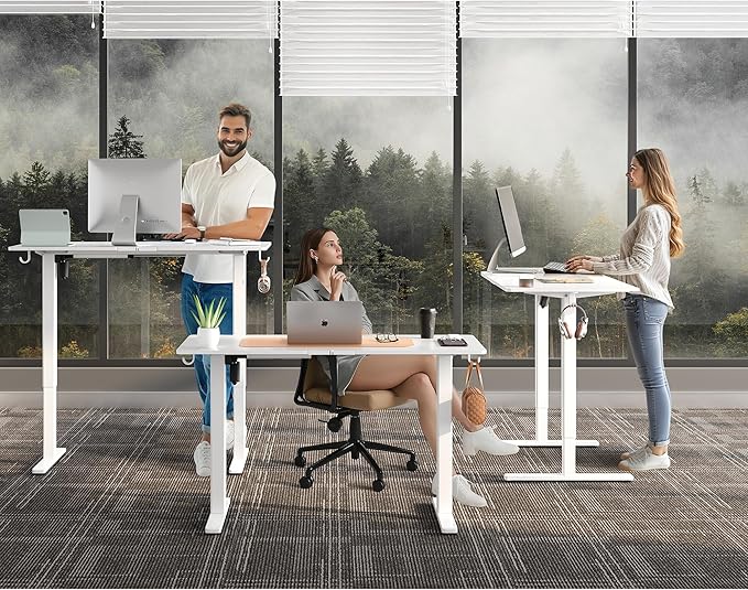 Electric Standing Desk,48x24 Inches Adjustable Height Stand up Desk, Sit Stand Home Office Desk with Splice Board, 3 Preset Heights,Equipped with Hooks,Ergonomic Computer Desk Workstation，White