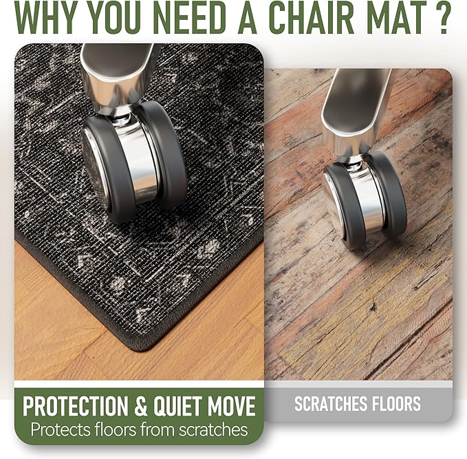 Office Chair Mat for Hardwood Floor, 36"x48" Desk Chair Mat for Home Office, Non-Slip Under Desk Mat for Rolling Chair,Washable Chair Rugs for Gaming Chairs-Black