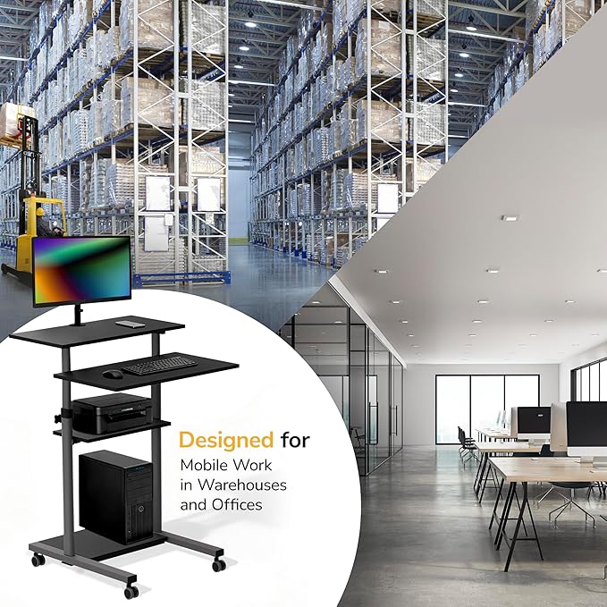 Mount-It! Rolling Desk Adjustable Height up to 54.7", Portable Standing Desk for Laptop or Podium Stand with Wheels, Mobile Roller Presentation Cart, Computer Work Station 27.5" Wide, Locking Wheels