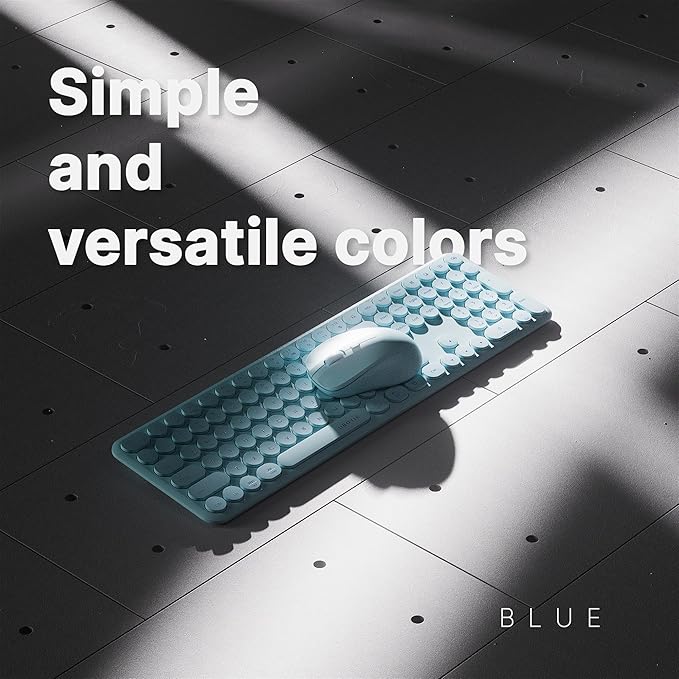 x UBOTIE Wireless Keyboard and Mouse Combo with 110 Round Keycaps, Power Switch, and Scissor-Switch Typing Feel – Ideal for Office Use(Blue)