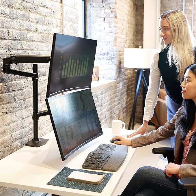Ergotron – LX Vertical Stacking Dual Monitor Arm, VESA Desk Mount – for 2 Monitors Up to 40 Inches, 7 to 22 lbs Each – Tall Pole, Matte Black