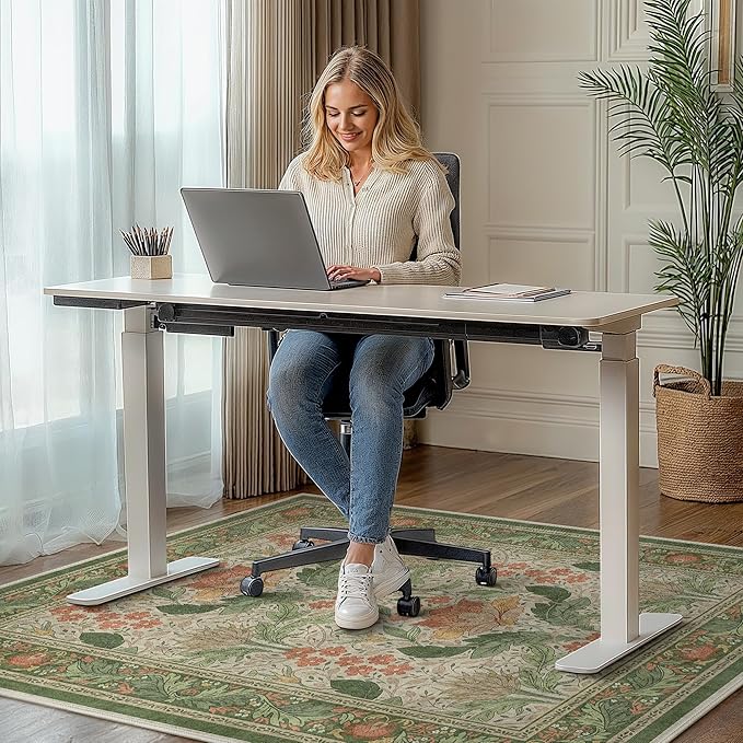 48"x60" Office Chair Mat for Hardwood Tile Floor, Under Desk Carpet Protector for Rolling Computer Chair Mat, Machine Washable Area Rug, Anti-Slip 1/5" Thick Low Pile Thin Vinyl Floor Mat, Sage Green