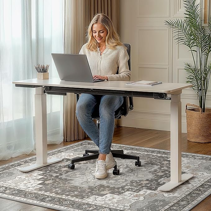 48"x72" Office Chair Mat for Hardwood Tile Floor, Under Desk Carpet Protector for Rolling Computer Chair Mat, Machine Washable Area Rug, Anti-Slip 1/5" Thick Low Pile Thin Vinyl Floor Mat, Tawny Grey