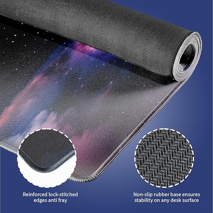 Wknoon. Extra Large Gaming & Office Mouse Pad (31.5" x 11.8") – Blue & Purple Spiral Galaxy in Outer Space Andromeda Nebula Star Dust Cosmic Whirl, Premium XXL Desk Mat with Durable Stitched Edges