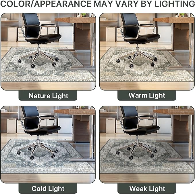 48"x60" Office Chair Mat for Hardwood Tile Floor, Under Desk Carpet Protector for Rolling Computer Chair Mat, Machine Washable Area Rug, Anti-Slip 1/5" Thick Low Pile Thin Vinyl Floor Mat, Grey
