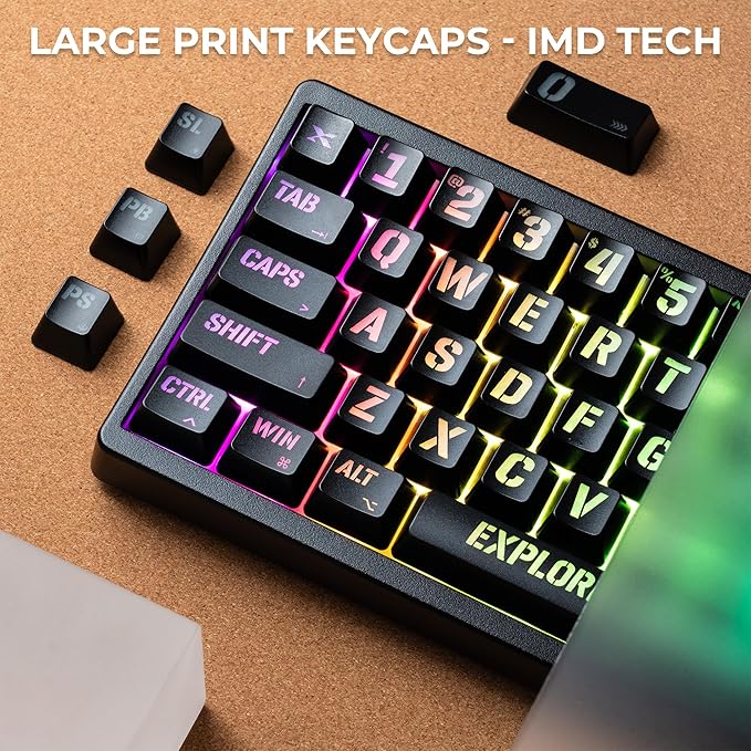 HITIME x XVX Keycaps 60 75 100 Percent - Shine Through Custom Keycaps w/IMD Tech, Large Font, Big Lettering Key Cap for Mechanical Keyboards, Full 118 Key Set, OEM Profile, Black