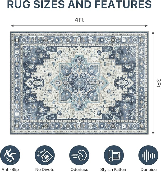 36"x48" Office Chair Mat for Hardwood Tile Floor, Under Desk Carpet Protector for Rolling Computer Chair Mat, Machine Washable Area Rug, Anti-Slip 1/5" Thick Low Pile Thin Vinyl Floor Mat, Navy