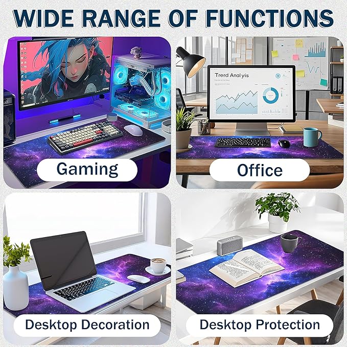 Mouse Pad Gaming - Desk Mat for Keyboard and Mouse - Galaxy Space Large Mouse Pad for Desk, Mousepad (35.4" X 15.7") with Non-Slip Base, Desks Pad Mat for Gaming, Office and Home
