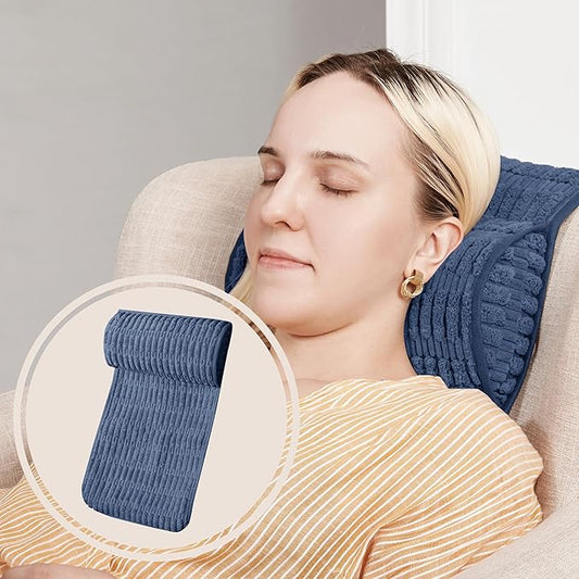 WdFour Headrest Memory Pillow, Support Cushions for Neck, Back or Foot for Sofas, Recliners, Office Chairs, Massage Chairs for Neck Pain Relief and Cervical Support. (Navy Blue, 13" Wx2.7 D)