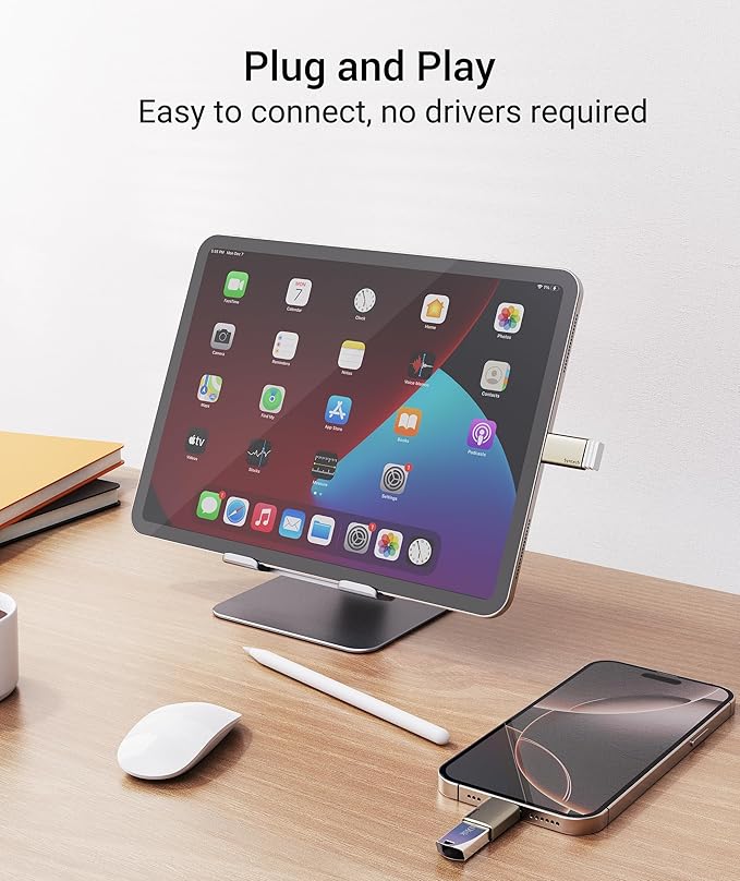 Syntech USB C to USB Adapter, 10Gbps USB3.2 Gen 2 Fit Side by Side, Type C Male to A 3.2 Female Adapter Compatible with iPhone 17e 17 Pro Max/iPad/iMac/MacBook Pro & Thunderbolt 4/3 Devices, Starlight