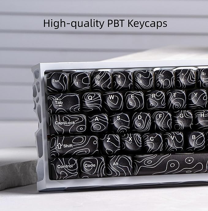 dagaladoo Black Topographic Keycaps Set,MOA Profile PBT Key caps100 Percent,Dye-Sub 129-key Custom Keyboard Keycap for 100% 75% 65% 60% TKL US Layout Mechanical Keyboard